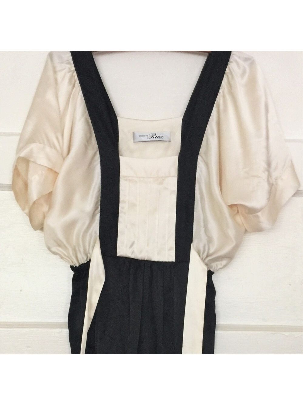 Richard Ruiz Silk Tie Waist Pinafore Apron Style Dress with Pockets NWOT